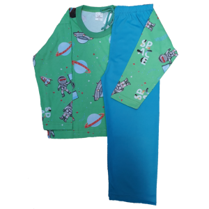 0350 Pijama Blusa Verde Espacial com Calça Azul 4